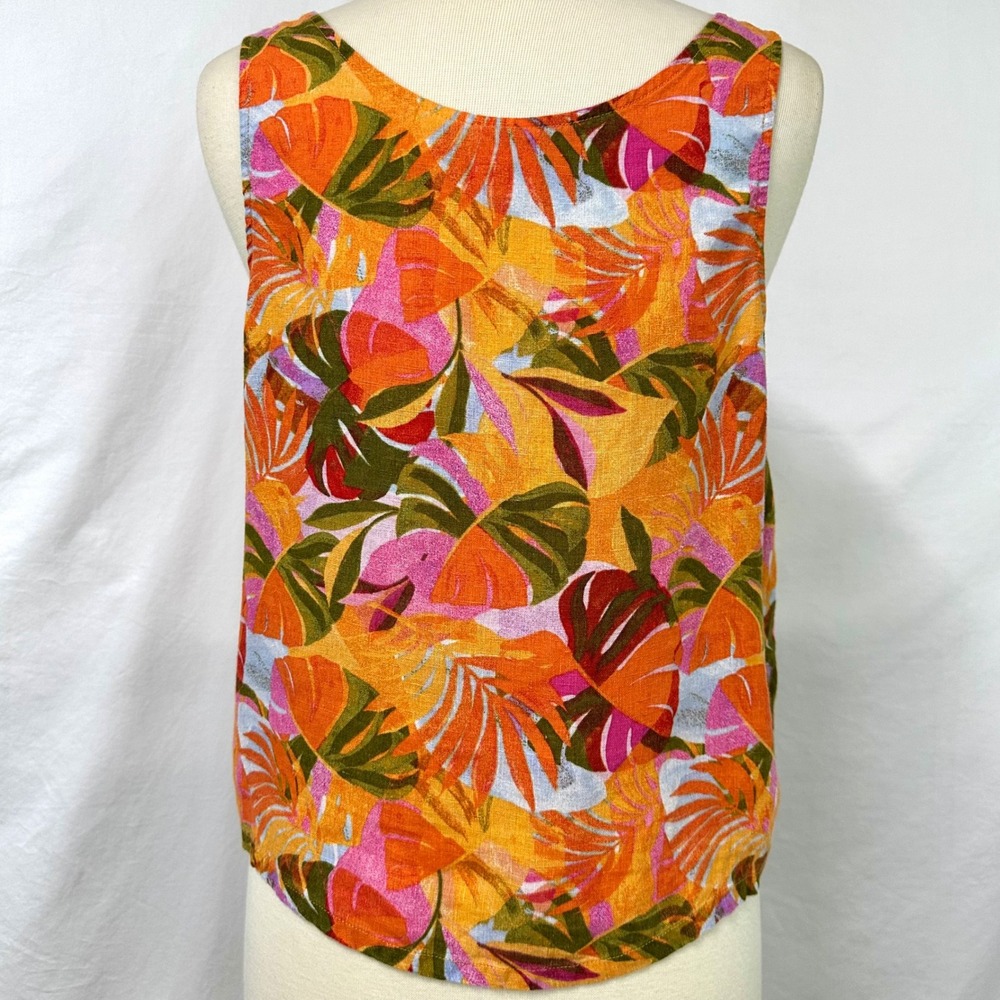 C&C California Orange Tropical Print 100% Linen Square Neck Tank Top Women's L - Picture 4 of 6
